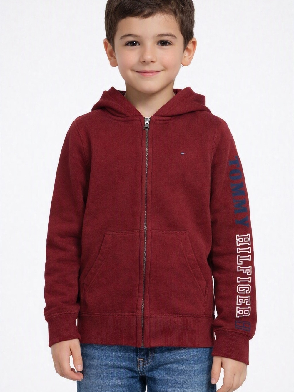 Tommy Hilfiger Boys' Maroon Zip-Up Hoodie